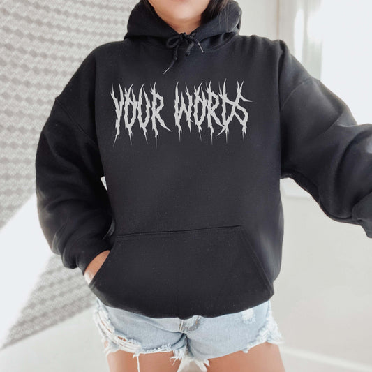 Custom Printed Hoodie with Gothic Font | Personalized Small to Plus Size Clothing